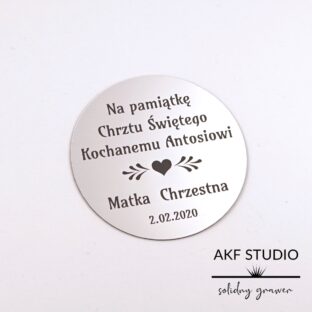 tabliczka grawerowana na chrzciny srebrna