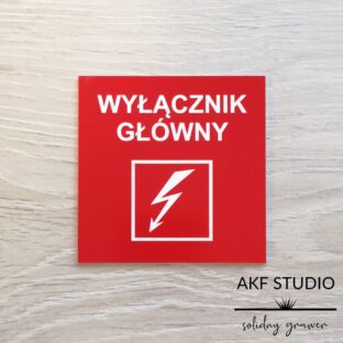 tabliczka wyłacznik główny czerwona grawerowana